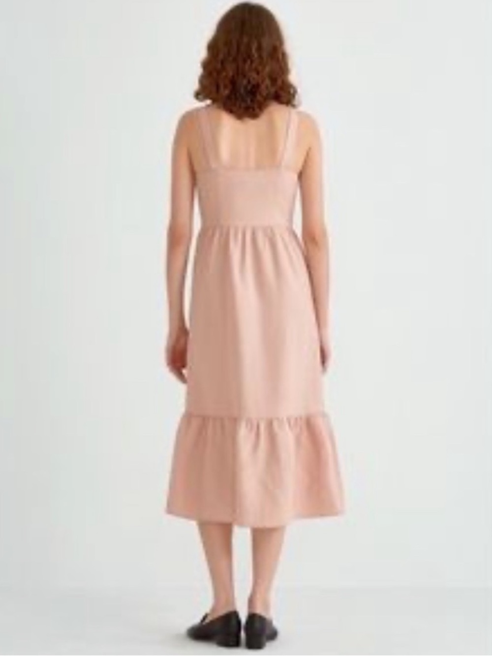 Frank and Oak button up ruffle dress M light peach pink tencel linen sundress - Picture 11 of 12